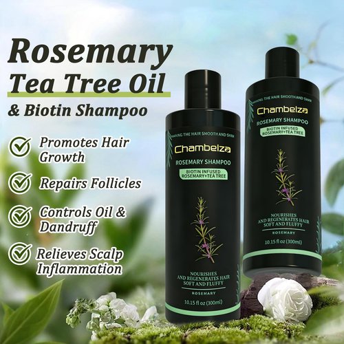 Chambelza Organic Rosemary Hair Growth Shampoo for Men and Women -Natural Thickening and Strengthening Formula with Biotin Hydrolyzed Keratin -Designed for Thinning Hair & Hair Loss 10.15 fl.oz-2 Pack