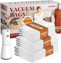 Vacbird Travel Vacuum Storage Bags - 12 Pack with Rechargeable Cordless Pump | Compression Packing for Clothes, Blankets & Pillows