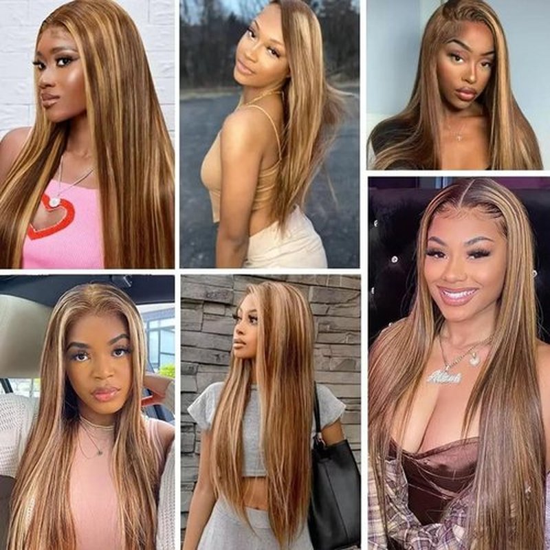 P427 Blonde Bundles Human Hair Straight Bundles 16 18 20 Inch Honey Blonde Human Hair Weave 3 Bundle Unprocessed Brazilian Virgin Hair Brown Straight Human Hair Extensions 50 Grams/Bundle