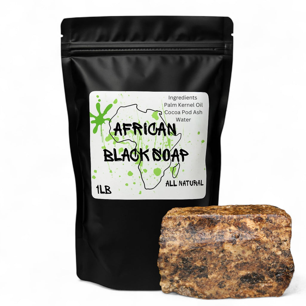 Traditional African Black Soap, Raw Organic Natural Soap Bar, 1 Pound, Handmade in Ghana with Palm Kernel Oil, Cocoa Pod Ash for Face, Body, Hair Care