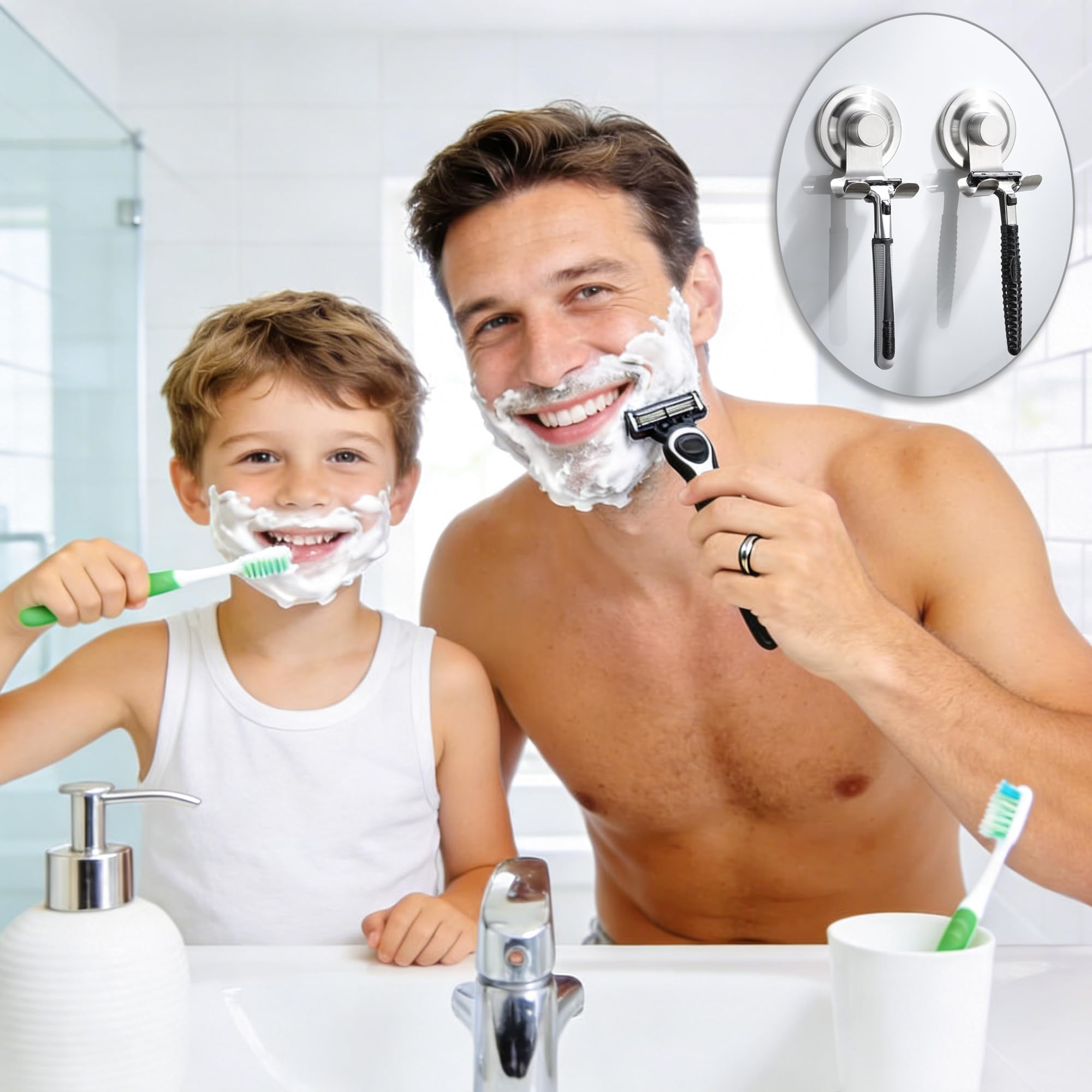 AIDILI Suction Razor Holder for Shower 2 Pack Suction Cup Hook for Bathroom