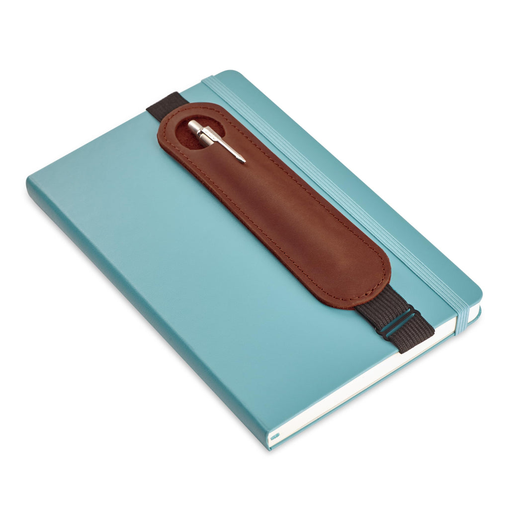MAKYN Leather Adjustable Pen Holder for Journals, Notebooks, Planners, Books, Pencil Sleeve Case Pouch, Elastic Pen Holder for Notebook, Soft Fountain Pen Case (Cognac)