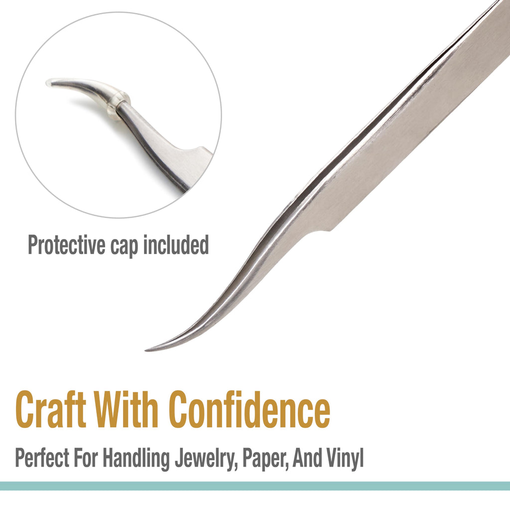 Beaditive High Precision Curved Tip Tweezers 3 Pack - 4.5" Craft Tweezers for Sewing, Beading & DIY Crafts - Non-Serrated Jewelry Tweezer Set with Fine Curved Tips - Stainless Steel Hobby Tweezers