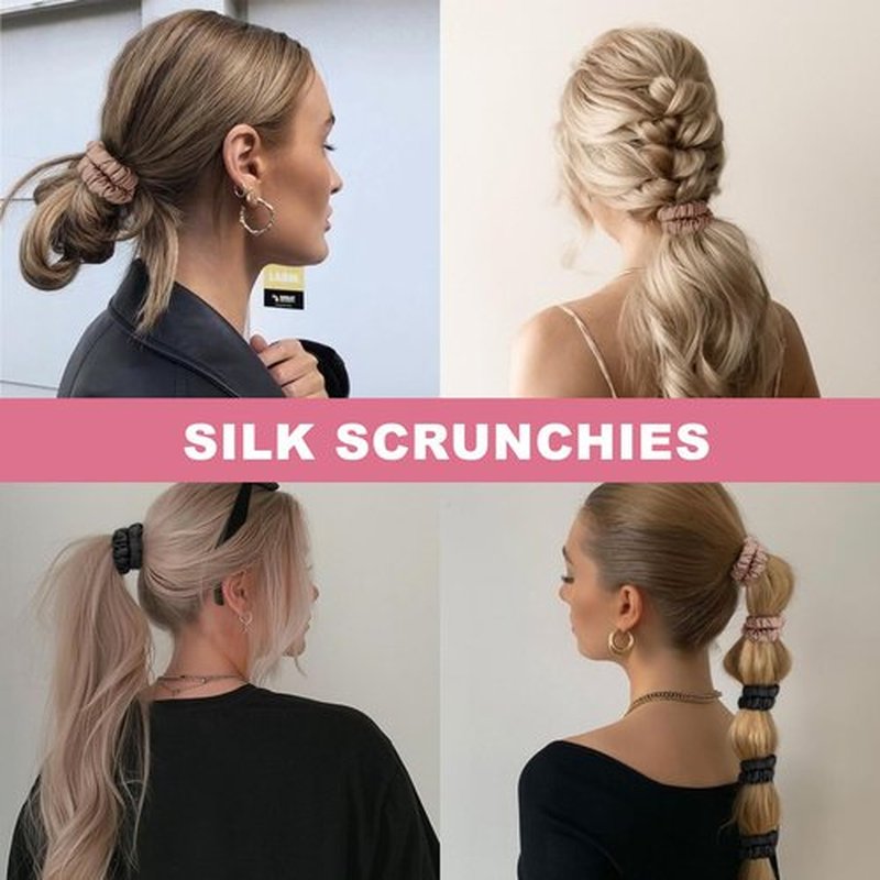 6Pcs Silk Hair Ties Small 22 Momme 100% Pure Mulberry Silk Scrunchies for Women Girls Thin Skinny Hair Sleep Scrunchies No Damage(Color 10)