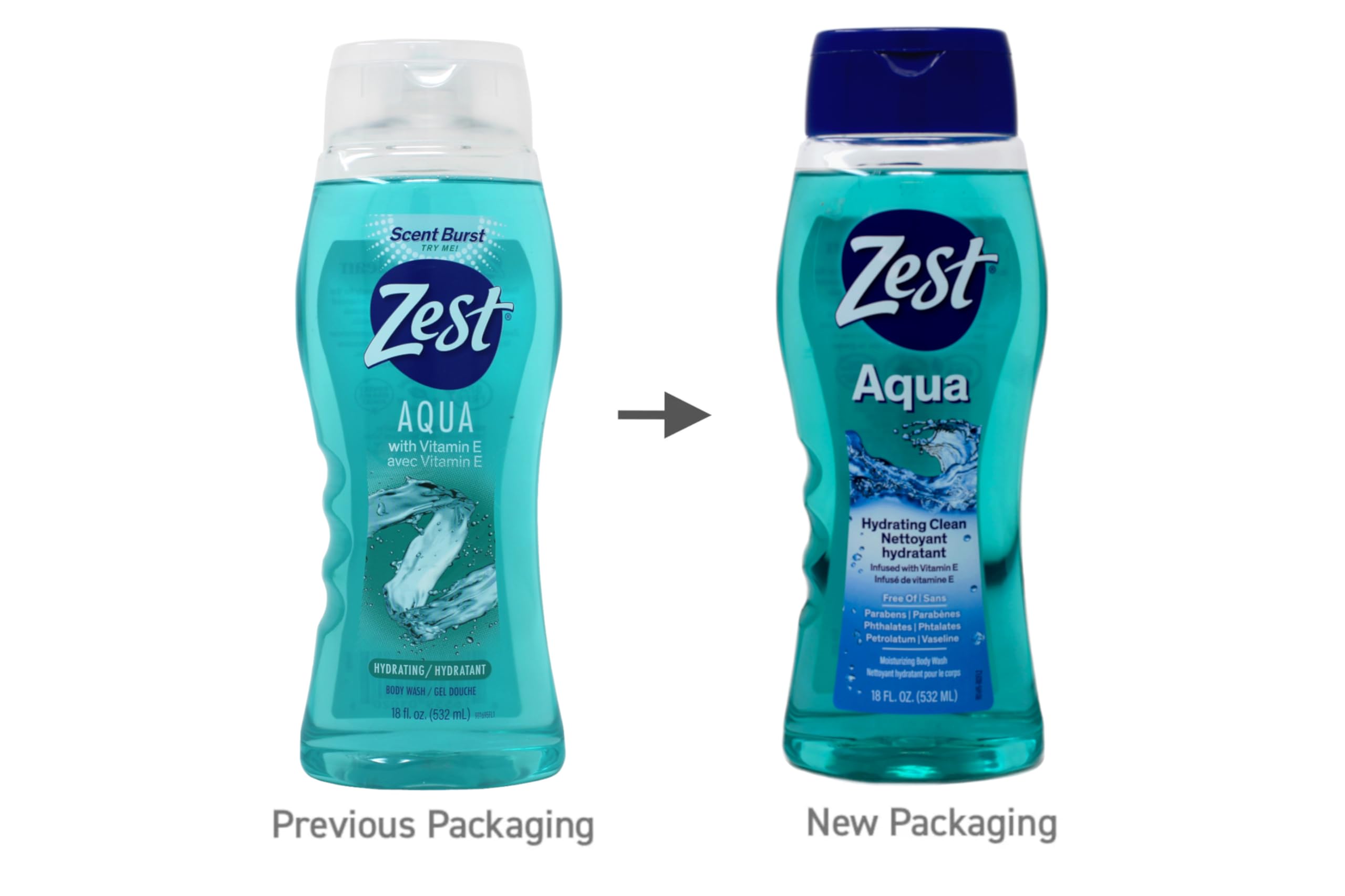 Zest Hydrating Body Wash - Aqua - Moisturizing Body Wash for Men and Women - Bath Soap with Vitamin E - Gentle Paraben Free Formula - 6 pc