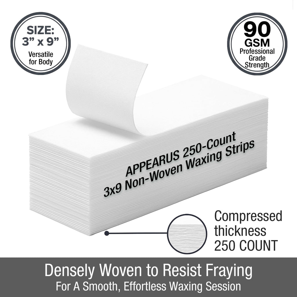 Wax Strips - Appearus Large 3x9 Non-woven Body and Facial Waxing Strip (250 Count)