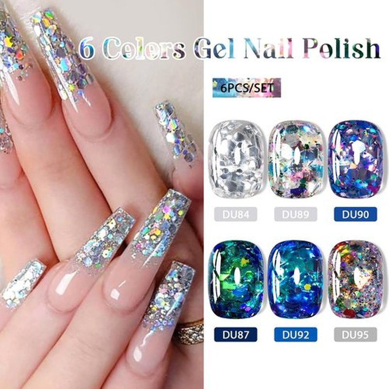 MTSSII Glitter Sequins Nail Gel Soak Off UV/LED Nail Gel Shiny Bling Nail Art Design Gel for Beauty Salon And Home Use