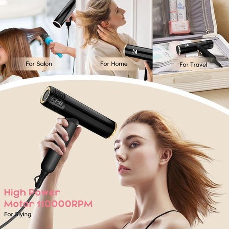 Nicebay Ionic Hair Dryer with diffuser for Curly Hair,1600W &110000RPM High-Speed Brushless Motor for Fast Drying,Professional Blow Dryer for Women,Low Noise,Lightweight,Lock Function,Travel HomeSalon
