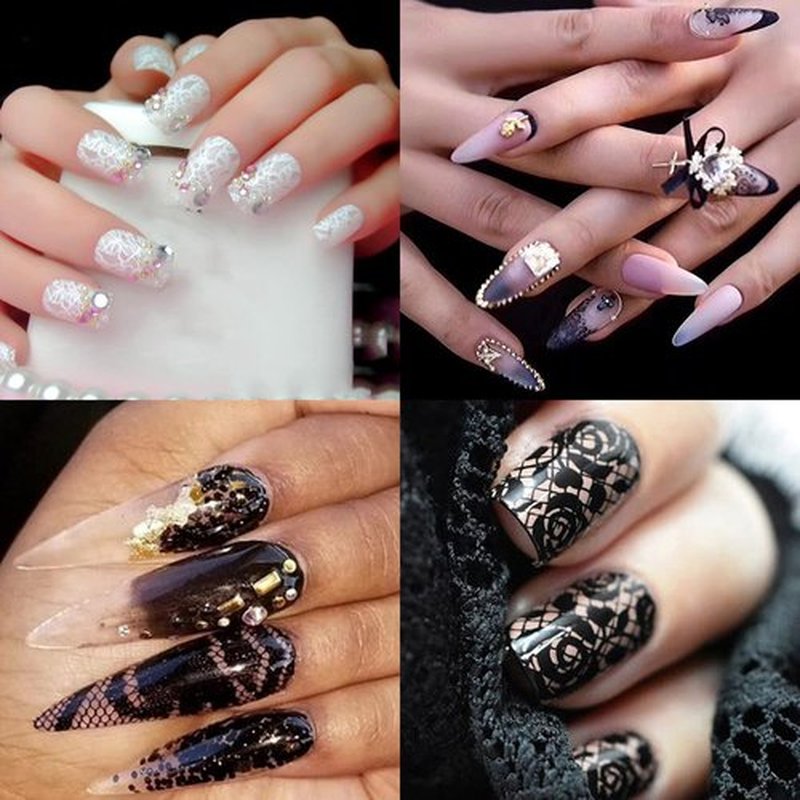 Nail Foil Transfer, DANNEASY 30 Roll Black White Laser Lace Retro Foils Nail Stickers Holographic Nail Art Foil Transfer Starry Sky Nails Art Design Stickers Decals for Women Kids