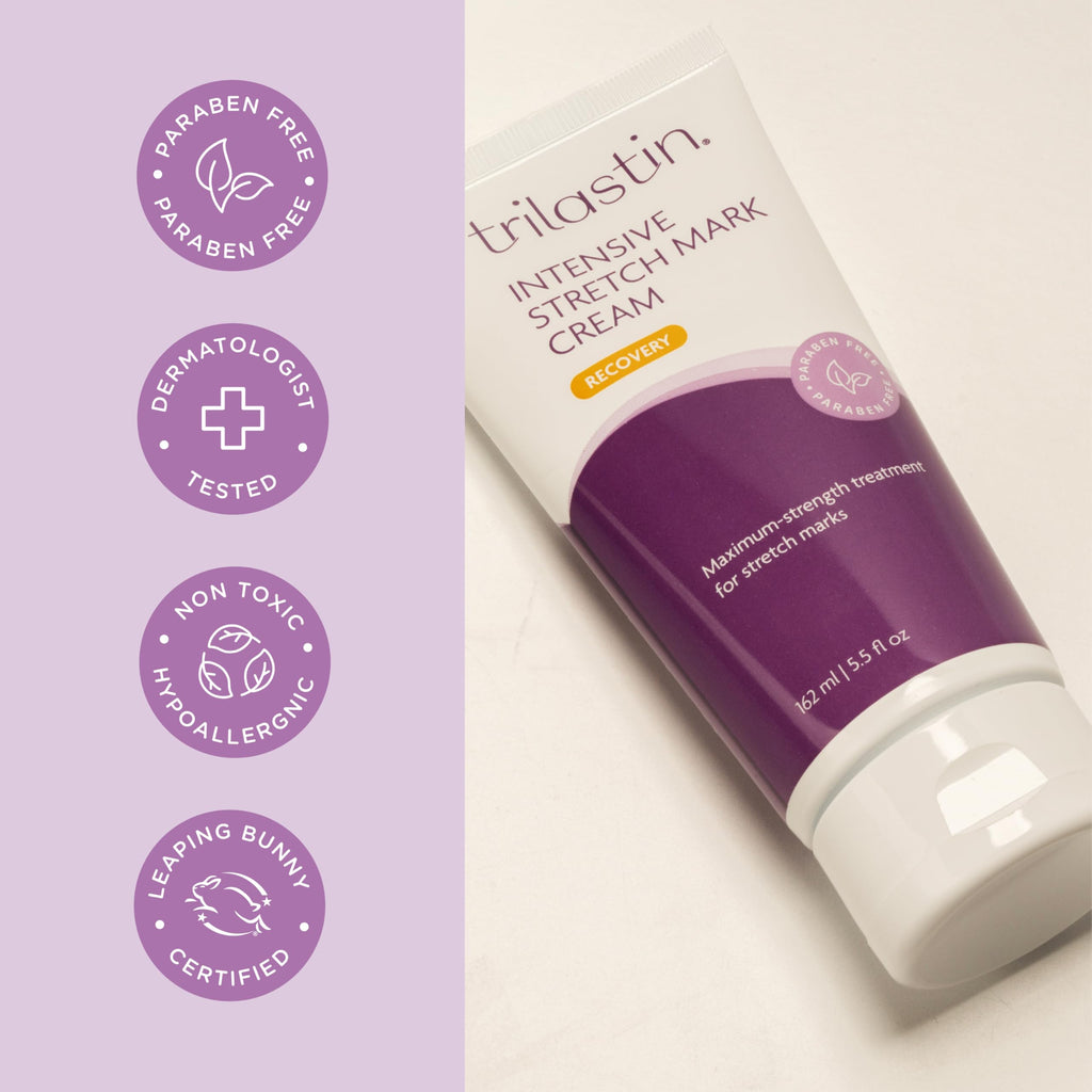 TriLASTIN Stretch Mark Cream – Collagen & Elastin Support Body Cream with Niacinamide, Vitamin C & Vitamin E – Hydrating Stretch Mark Lotion for Belly, Hips & Thighs – Unscented - 5.5 oz