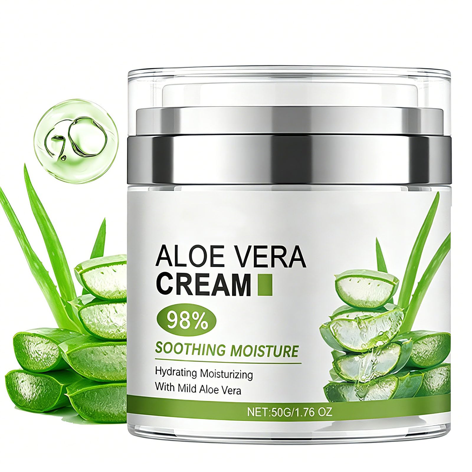 gcdat Aloe Vera Face Moisturizer with Airless Pump, 98% Aloe Vera Cream，Hydrating and Moisturizing for Dry Skin, Reducing Fine Lines, Soothing & Rapairing after Sun, 1.7 Fl. Oz
