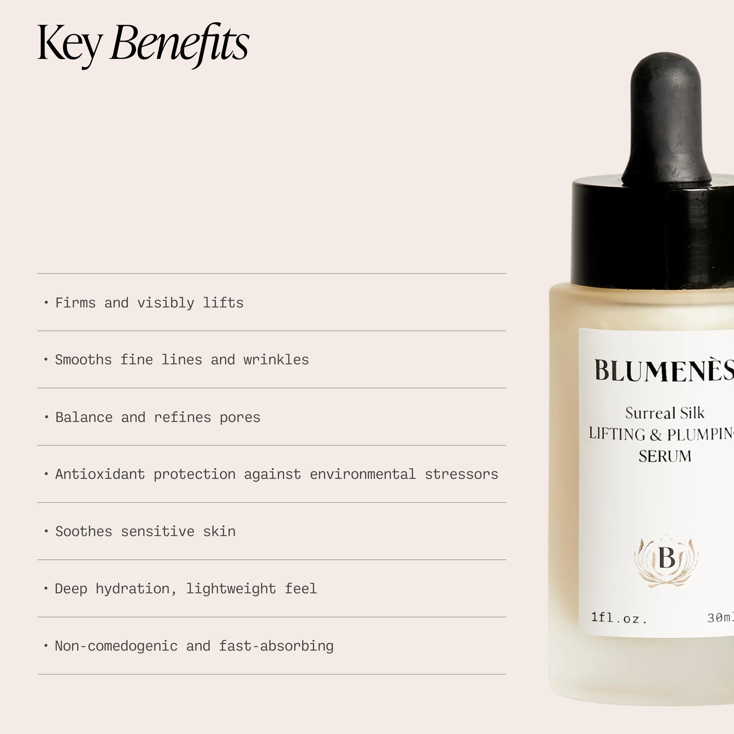 Blumenes Surreal Silk Lifting & Plumping Serum – Helps Reduce the Appearance of Wrinkles & Dark Spots with Vitamin C, Marine & Plant-Based, Botanical Complex – Supports Collagen & Firms Skin - 10 mL
