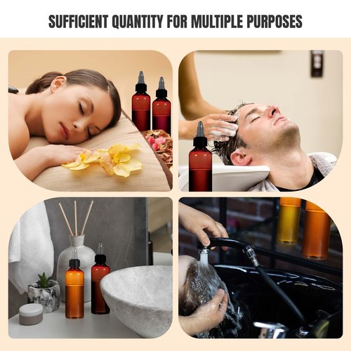 Barydat 24 Pcs 3.4 oz Amber Squeeze Bottle Twist Top Applicator Empty Hair Oiling Bottle with 4 Funnels Refillable Plastic Liquid Containers for Liquid Hair Oil Shampoo Lotion