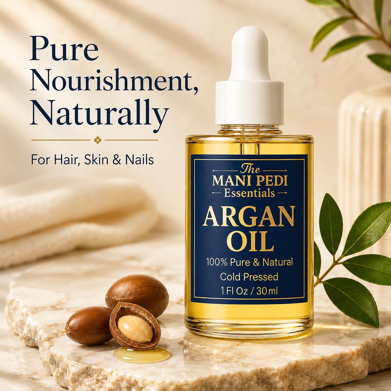 The Mani Pedi Essentials TMPE Argan Oil for Hair & Skin – 100% Pure Cold-Pressed Argan Oil, Lightweight Non-Greasy Hair Oil for Dry Damaged Hair, Face & Body Moisturizing Oil, Daily Use – 1 fl oz