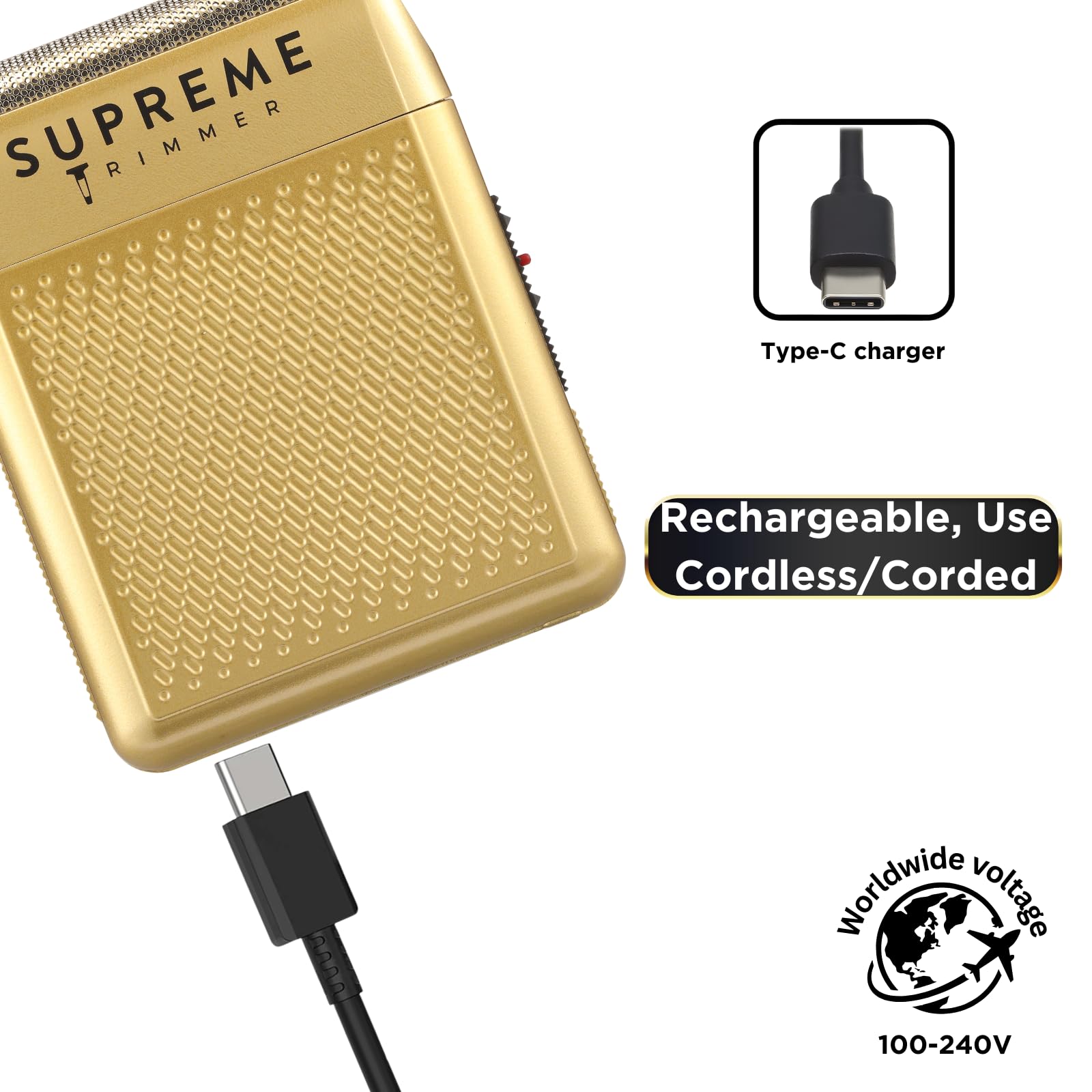 Supreme Trimmer Solo Single Foil Shaver for Pocket | 150 Min Runtime Cordless use, Powerful USB-C Mini Travel Razor for Professional & Home use | STF101