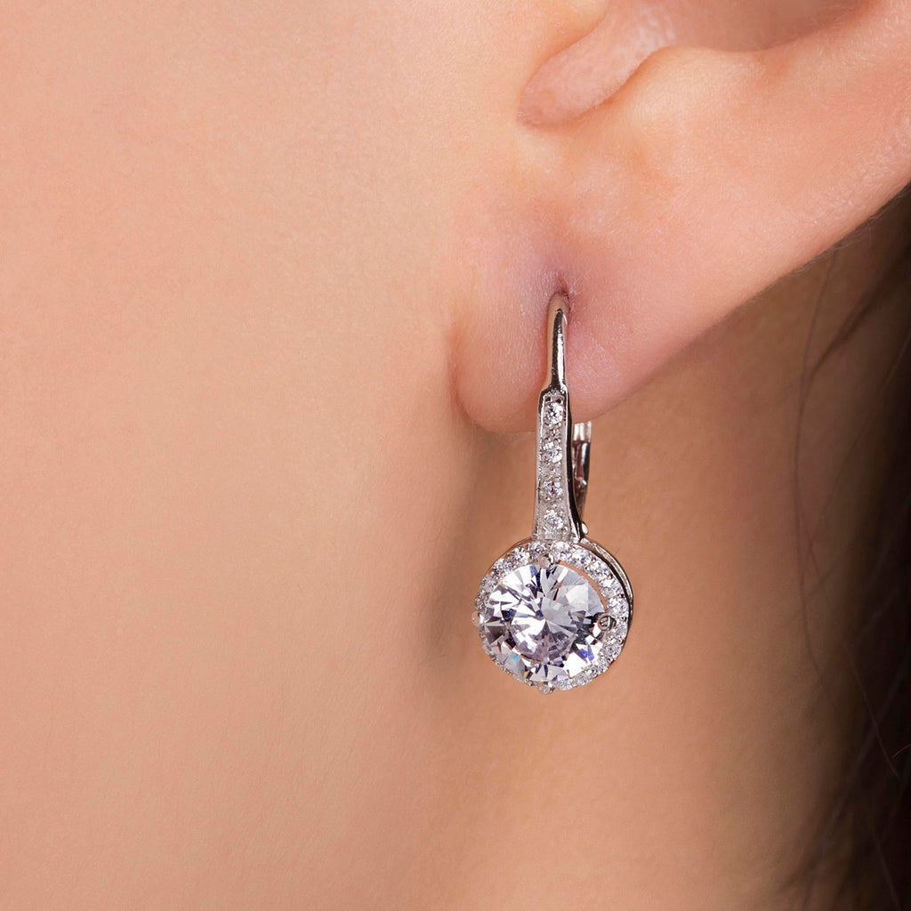 Mia Sarine 925 Sterling Silver Cubic Zirconia Halo Lever Back Dangle Bridal Earrings for Women