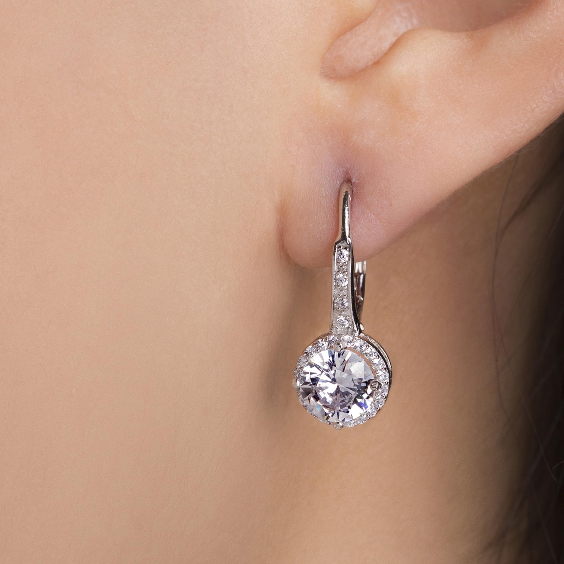 Mia Sarine 925 Sterling Silver Cubic Zirconia Halo Lever Back Dangle Bridal Earrings for Women