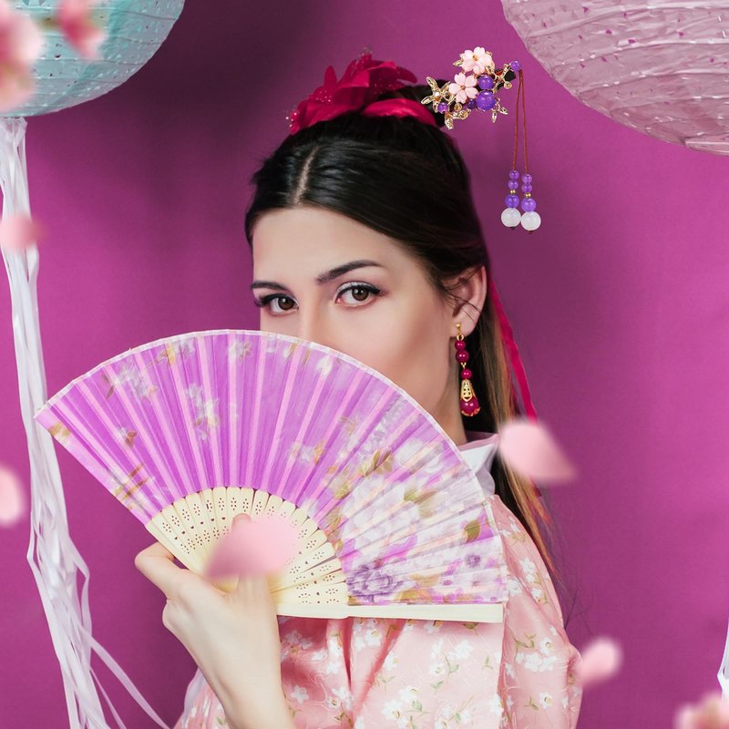 WILLBOND 6 Pcs Chinese Hair Sticks Japanese Vintage Wooden Chopsticks Accessories for Women Asian Floral Stick Classic Retro Tassel Flower Pins Handmade for Long Hanfu Hair(Classic Style)