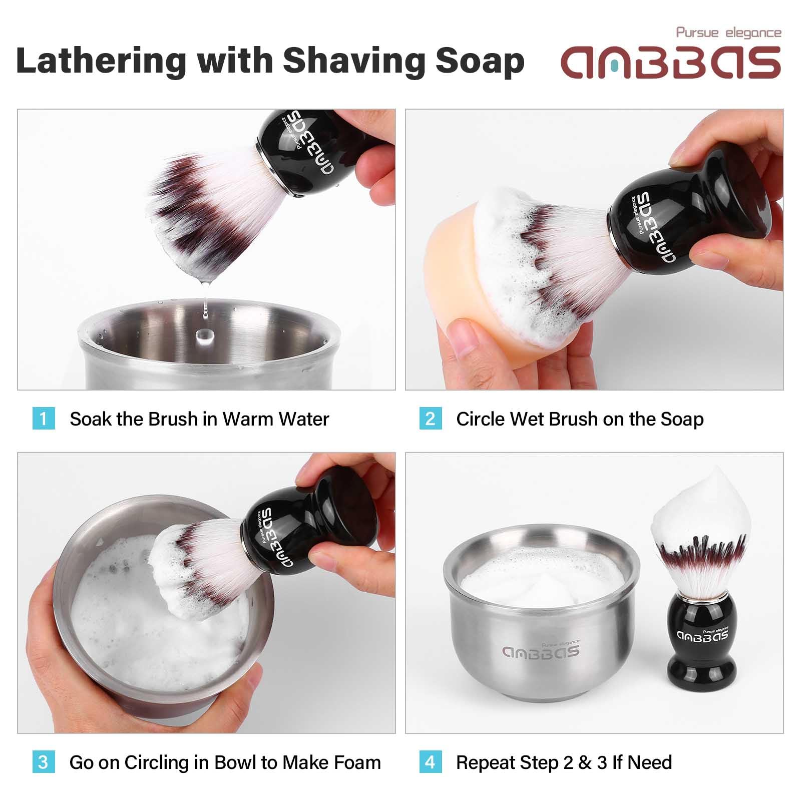 Anbbas Synthetic Badger Shaving Brush,Stainless Steel Shaving Razor and Brush Stand and Lathering Foam Bowl,3.5 oz Natural Shaving Soap Puck Refill for Men