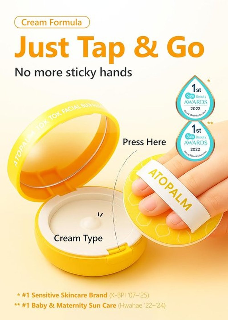 ATOPALM | Tok Tok Facial Sun Pact | SPF43 PA+++ Sunscreen Cushion for Dry, Sensitive Skin | 15g