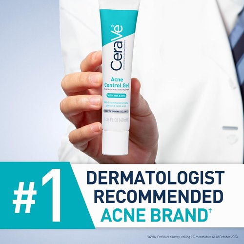 CeraVe Acne Control Gel - 2% Salicylic Acid Treatment with Glycolic & Lactic Acids | 1.35 Fl Oz