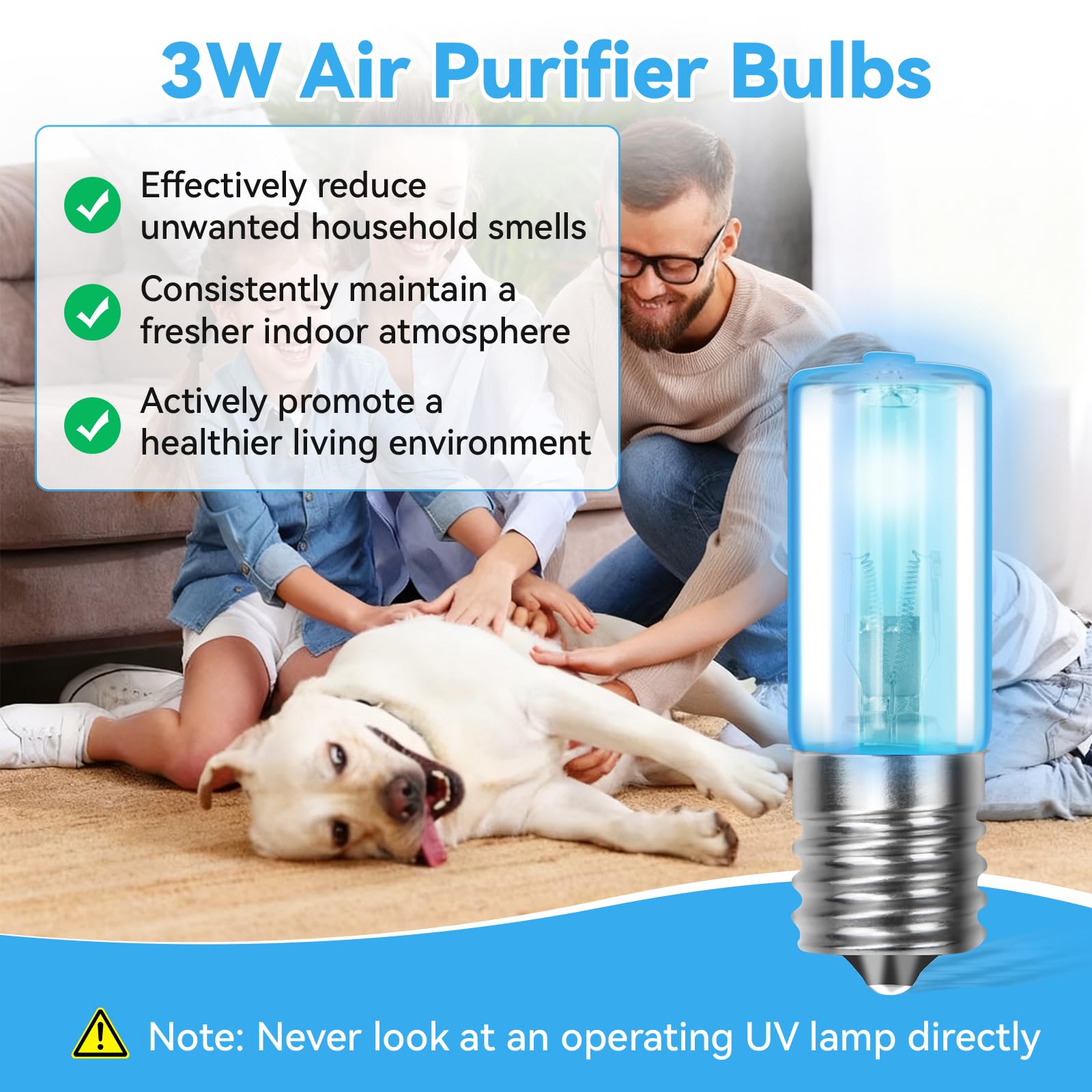HWEIUA 3W LB1000 UV-C Replacement Bulb for Germ Guardian GG1000, GG1000CA, GG1100, GG1100B, GG1100W, LB-1000, GGH200, 661000CA Air Purifier UV Light Replacement, 2 Pack