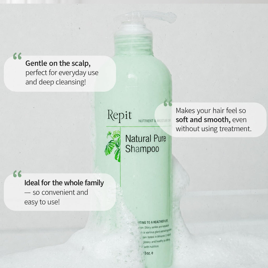 Repit Natural Ion Therapy Pure Shampoo & Treatment 33.81 fl oz | Contains Sacha Inchi, Omega 3,6,9 for All Hair Types, Restore Dry and Damaged Hair - Sulfate, Paraben, Cruelty Free | RepitUSA