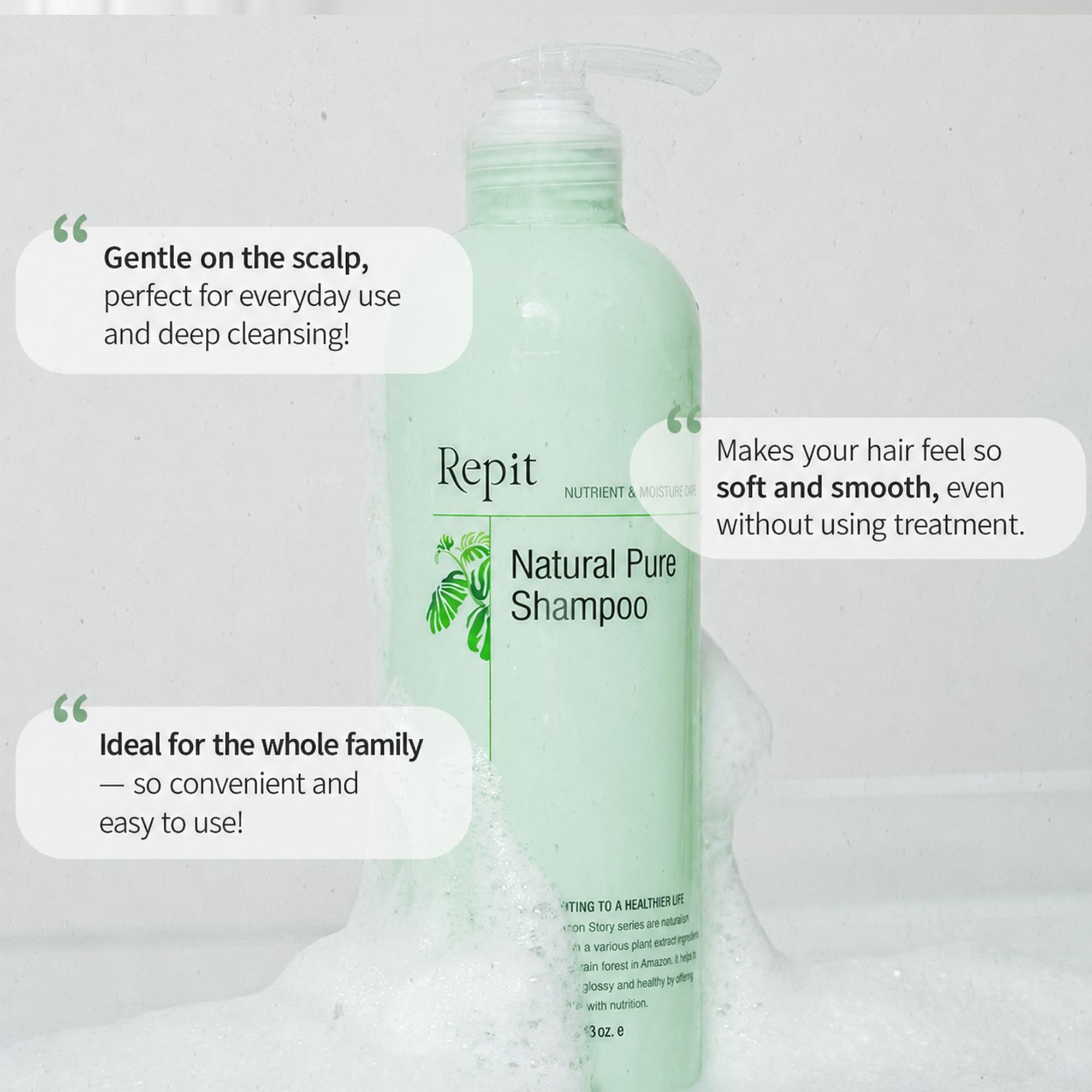 Repit Natural Ion Therapy Pure Shampoo & Treatment 33.81 fl oz | Contains Sacha Inchi, Omega 3,6,9 for All Hair Types, Restore Dry and Damaged Hair - Sulfate, Paraben, Cruelty Free | RepitUSA
