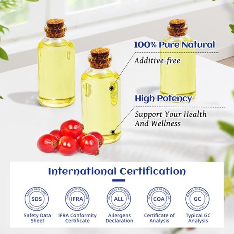 HIQILI 3.38 Fl Oz Organic Rosehip Seed Oil for Face, 100% Pure and Natural, Cold Pressed, Carrier Oil for Skin, Hair & Nails - Women & Men