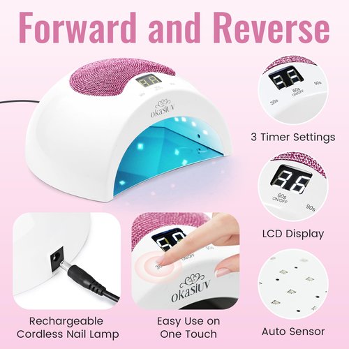 Okasiuv Rechargeable UV LED Nail Lamp with Diamond Design & Touch Control - 3 Timer Settings, Fast Curing for All Gel Polishes, Portable UV Nail Dryer for Professional Salon & Home