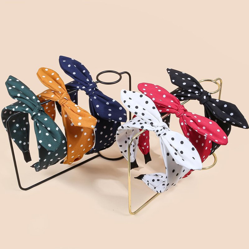 WJYX BOWS 6pcs/set Polka Dot Bow Headbands Vintage Retro Bunny Ears Hair Hoop Wide Knot Style Hairband Fashion and Versatile Hair Accessories for Women Girl