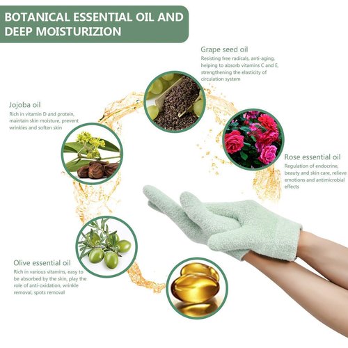 Moisturizing Socks and Gloves Overnight, Gel Gloves and Socks for Dry Cracked Feet Women & Hands Spa Treatment, Gel Lining Infused with Essential Oils and Vitamins(Green)
