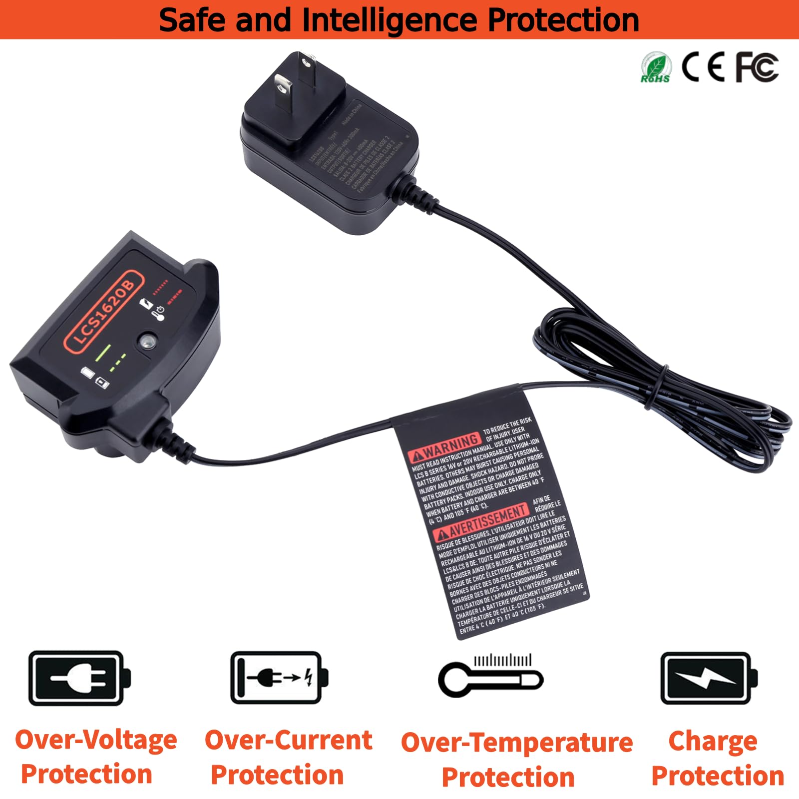 Tulepowceeng LCS1620B Charger Compatible with Black and Decker 20V 12V Max Lithium Battery LBXR20 LBX4020 LBX20 LBXR2020 Replacement for 20v Lithium Battery Charger LCS1620 BDCAC202B