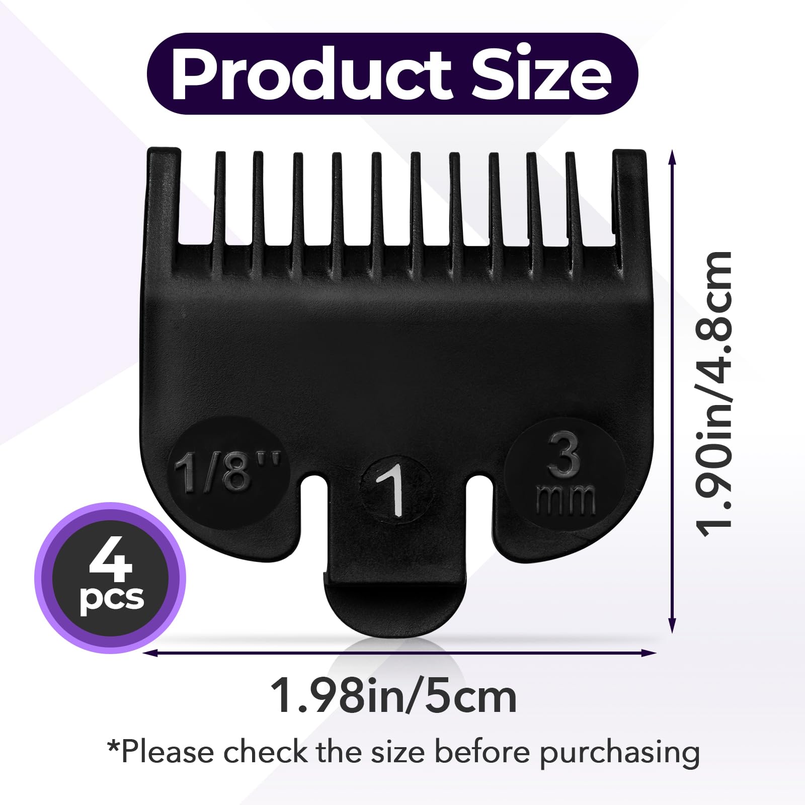 4 PCS 3114-001 Clipper Guards for Wahl, Professional Trimmer Guards for Wahl #1-1/8"(3.0mm), Hair Clipper Guards to Cutting Hair - Black