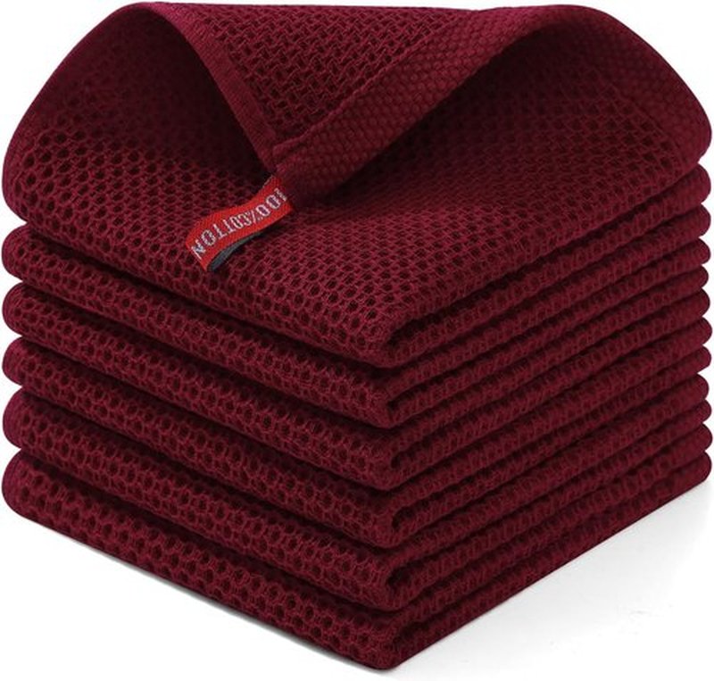 Homaxy 100% Cotton Dish Cloths - Ultra Soft, Absorbent & Quick Drying | 12x12 Inches, 6-Pack, Burgundy