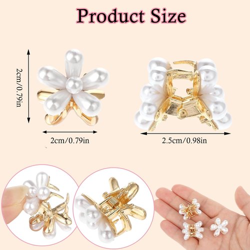 Eliongpu 20Pcs Small Mini Pearl Claw Clips with Flower Design, Sweet Artificial Pearl Hair Clips, Decorative Daisy Bangs Clips Hair Accessories for Women Girls