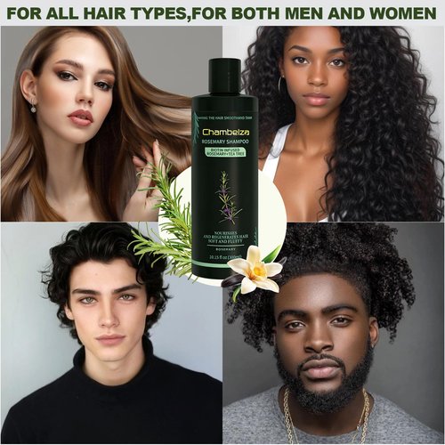 Chambelza Organic Rosemary Hair Growth Shampoo for Men and Women -Natural Thickening and Strengthening Formula with Biotin Hydrolyzed Keratin -Designed for Thinning Hair & Hair Loss 10.15 fl.oz-2 Pack