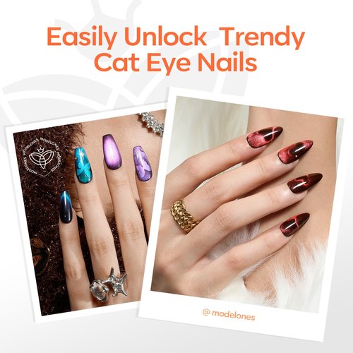 modelones Cat Eye Magnet Set, Heart Nail Art Tool Strong Magnetic Pen Double Head Round Magnets Stick Wand Diverse French Moon Floral Cateye Effect DIY Professional Manicure Gift for Women