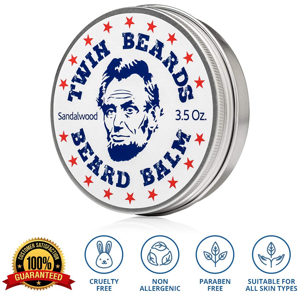 Twin Beards Sandalwood Beard Balm | Conditions & Strengthens for a Softer & Thicker Beard | Cocoa Butter, Bees Wax & Jojoba Oil | 3.5 oz