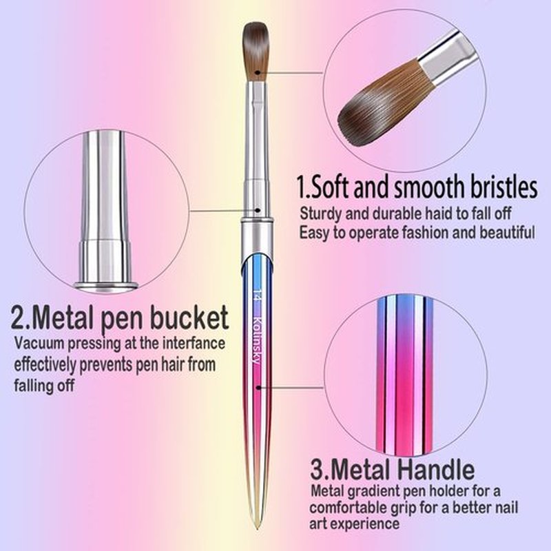 Acrylic Nail Brush 100% Kolinsky Hair Nail Brush Size 14, 3D Pure Handmade Round Shape Nail Brushes for Acrylic Application,Professional Nail Art Brush Manicure for Women