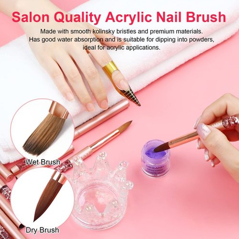 SAVILAND 7-Piece Rose Gold Acrylic Nail Brush Set: Acrylic Brushes for Salon & Home Use - Sizes 4/6/8/10/12/14/16
