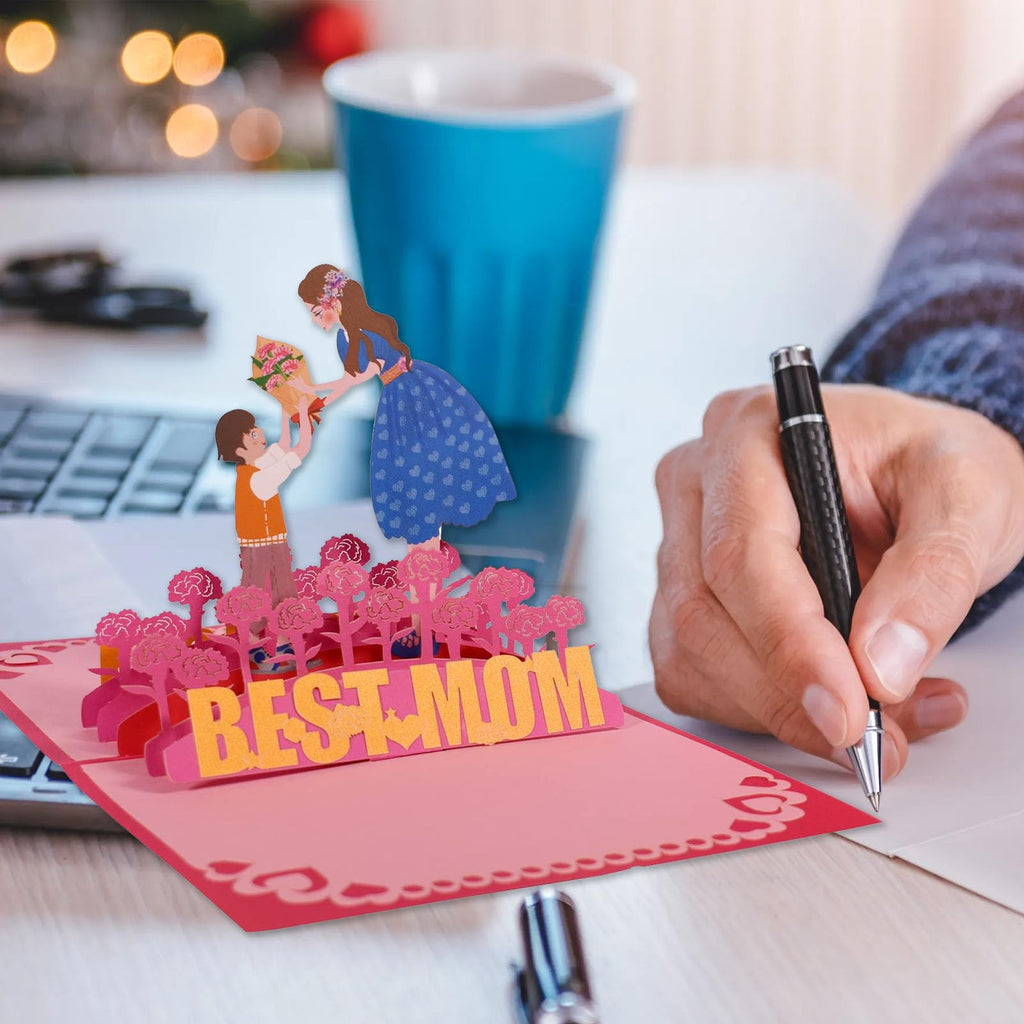 Luerbi Mother's Day Pop Up Card, Best MOM Pop Up Greeting Cards, 3D Mother Day Greeting Card with Envelope, Pop Up Flower Bouquet Handmade Gift Card for Sister, Wife, Mother, Grandma, Women