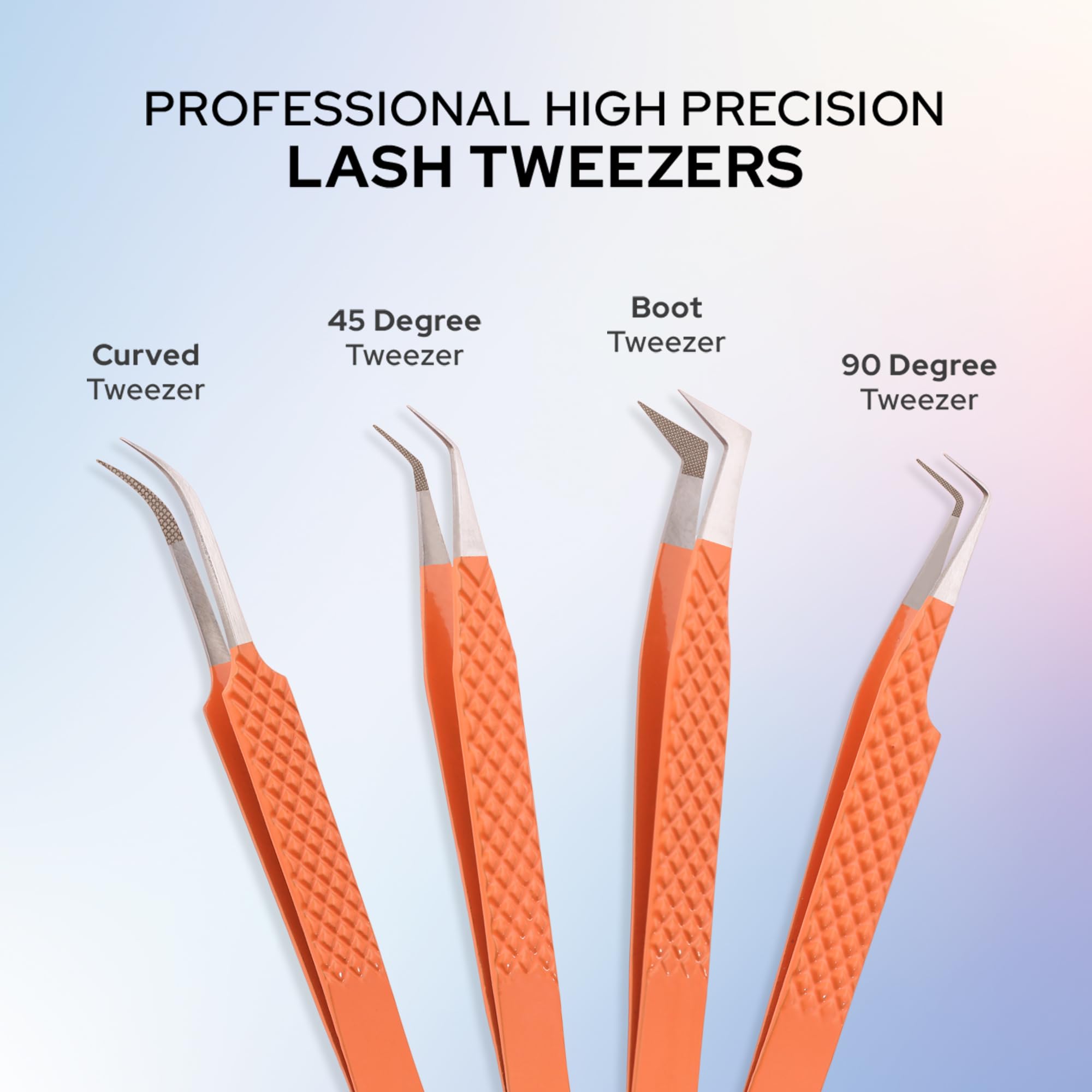 M LASH Tweezers for Eyelash Extensions (Set of 4) - Professional Lash Extension Tweezers - Fiber Tip, Japanese Steel, Diamond Grip Eyelash Extension Tweezer set (Lilac)