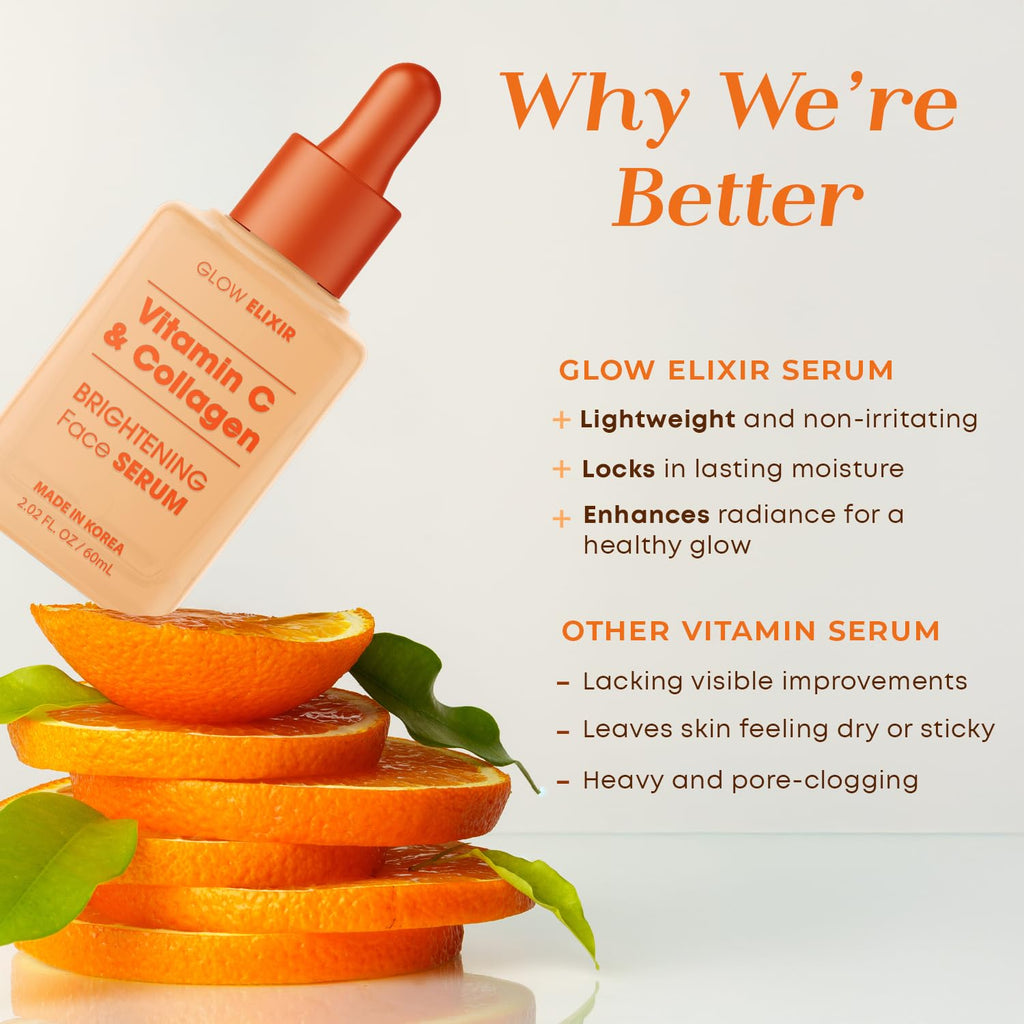Glow Elixir Vitamin C Serum for Face with Collagen, Dermatologist Tested