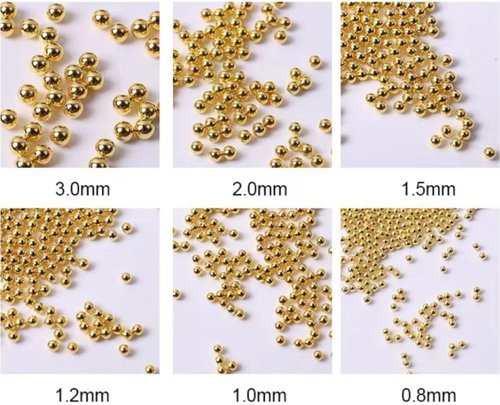 Golden Nail Art Beads and Nails, 3D Multi Size Metal Caviar Bead Set for DIY Nail Decoration (Gold)