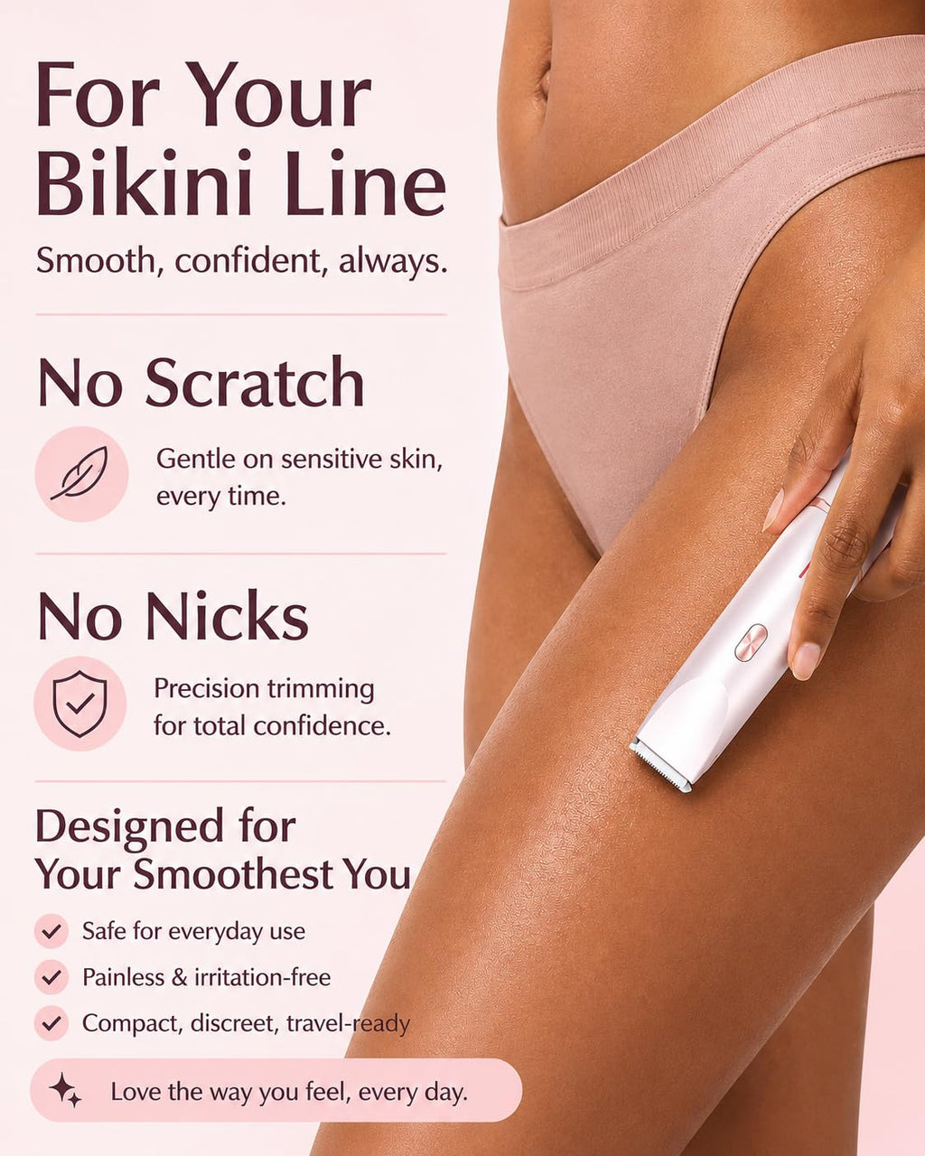 AiooTisu 2-in1- Bikini Trimmer for Women, Waterproof Painless Electric Razor with Dual Heads, IPX7 Shower & Travel Bikini Shaver, USB-C Rechargeable, for Bikini Line, Legs, Face & Underarms