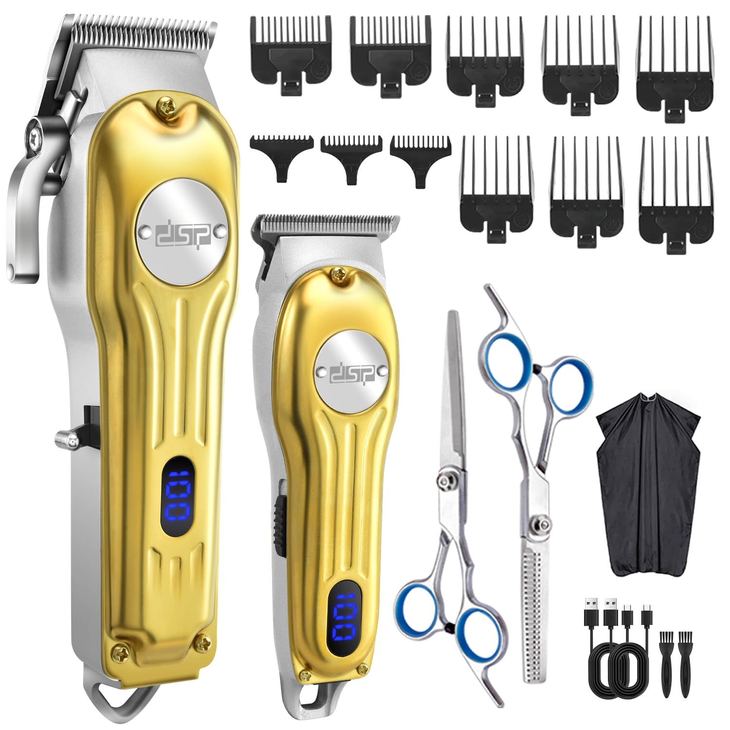 DSP Beard Trimmer for Men, Cordless Hair Clipper Shavers, Facial Hair Trimmer for Beard & Mustache Trimming, Professional Haircut Kit for Men Rechargeable LED Display (Gold)