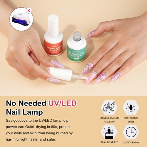 EODCI 2 in 1 Dip Powder Nail Kit - 15ml/0.5oz Bottle Dipping Powder System with Base & Top Coat, Activator, No Lamp Cured, Fast Dry, Good for Salons & Beginners
