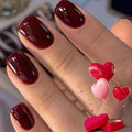 Modelones Press on Nails, Dark Red Short Square Fake Nails, Valentines Reusable Nail Kit with Nail Glue Adhesive Tabs Mini Nail File, Nails Press Ons 32Pcs16 Sizes, Women Girl Gift