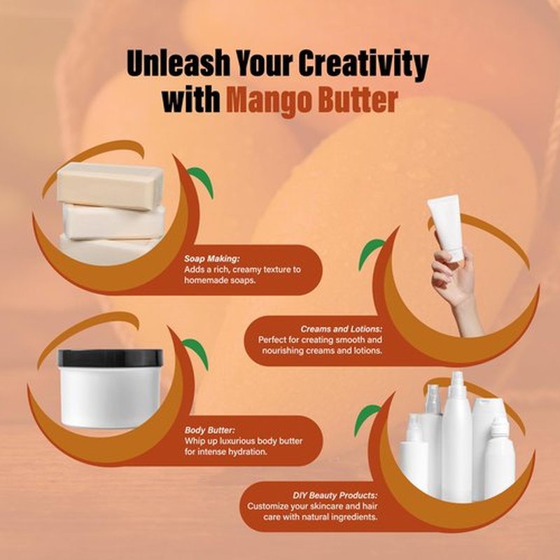 Plant Guru Raw Mango Butter 8 oz. Bar - 100% Pure Natural Unrefined - Great for Skin and Hair Growth. DIY Soap Making, Body Butter, Lotions and Creams.